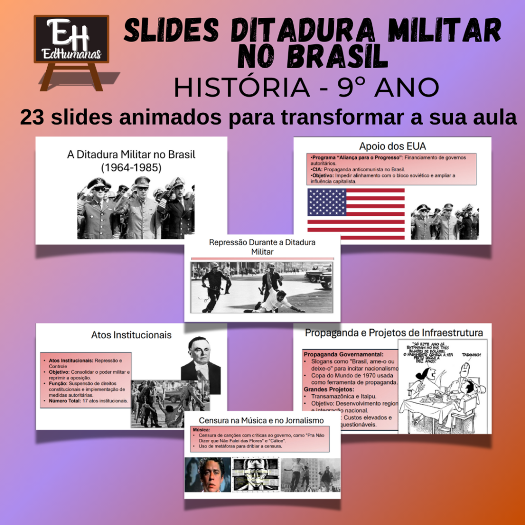Kit de slides animados Ditadura militar no Brasil – edhumanas.com.br