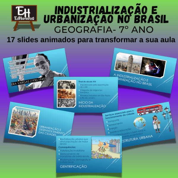 Slides animados sobre Industrialização e Urbanização